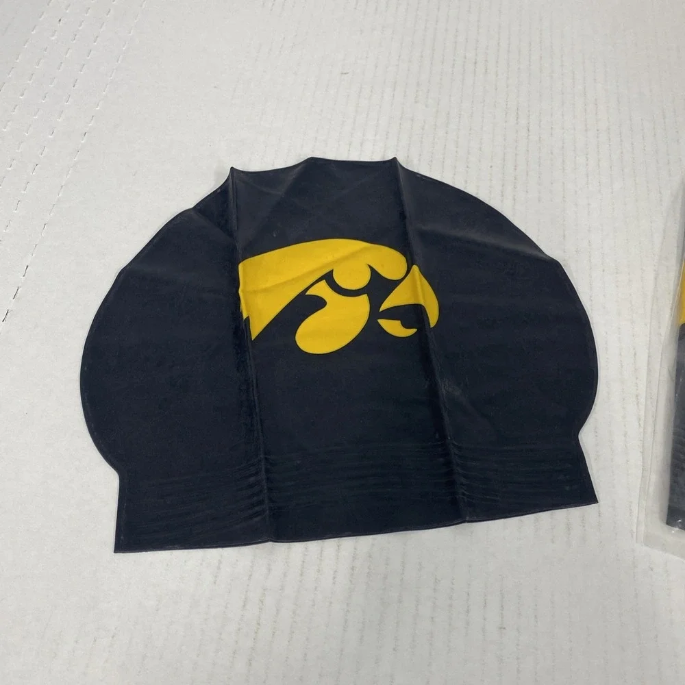 QTY (2) Iowa Hawkeyes‎ NIKE swim cap LATEX Black & Yellow BRAND NEW light